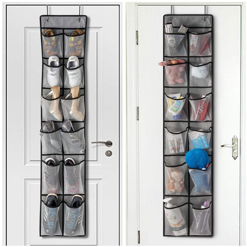 KEEPJOY Over The Door Shoe Organizer 2 Pack,Mesh Pockets Hanging Shoe Rack Over The Door,Shoe Storage Closet with 4 Hooks,Washable and Breathable Fabic,Large Size 57.5Ã—12.6inch(Grey) - Image 4